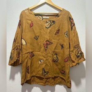 Viola Borghi Linen Butterfly Blouse Size L